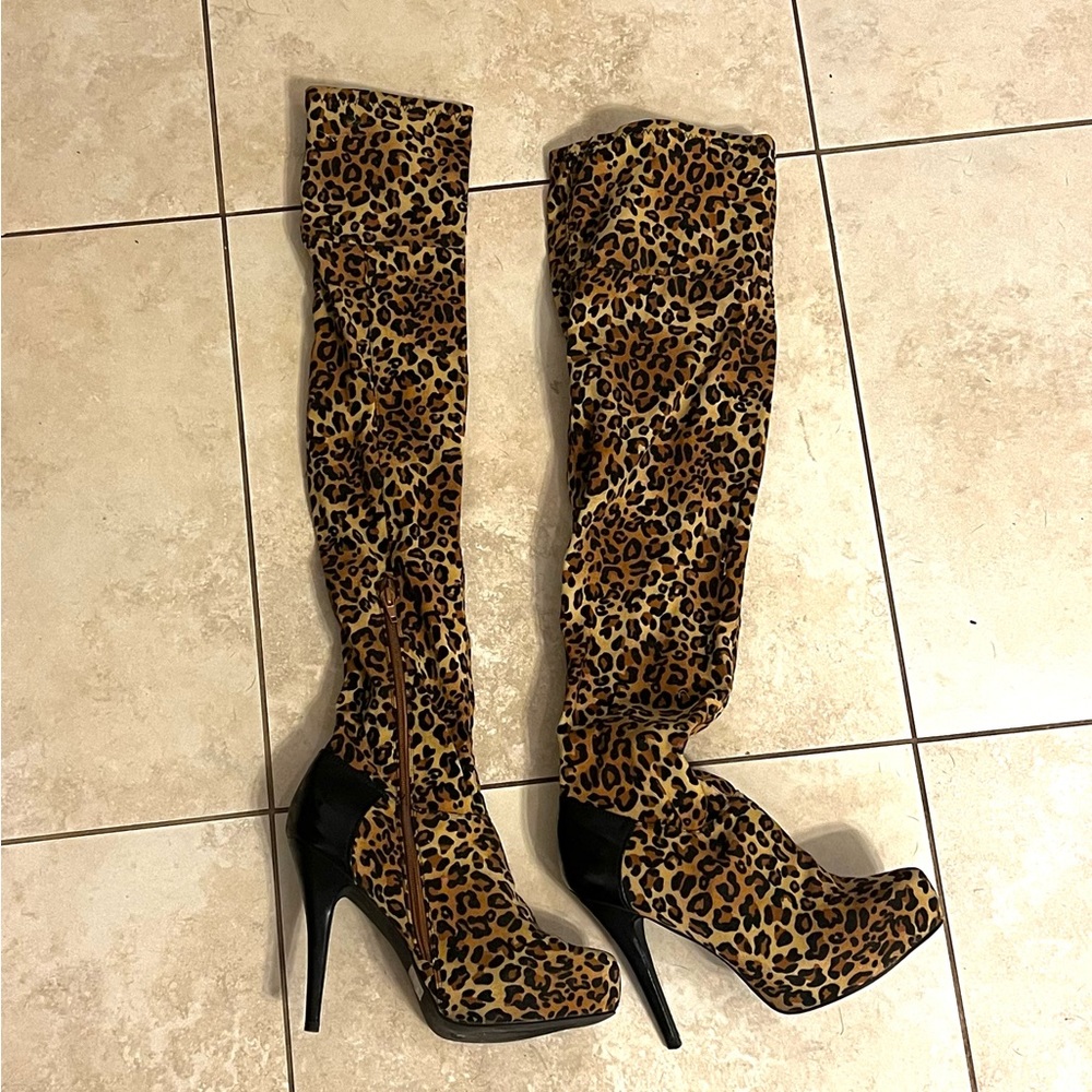 Cheetah print Thigh high boots